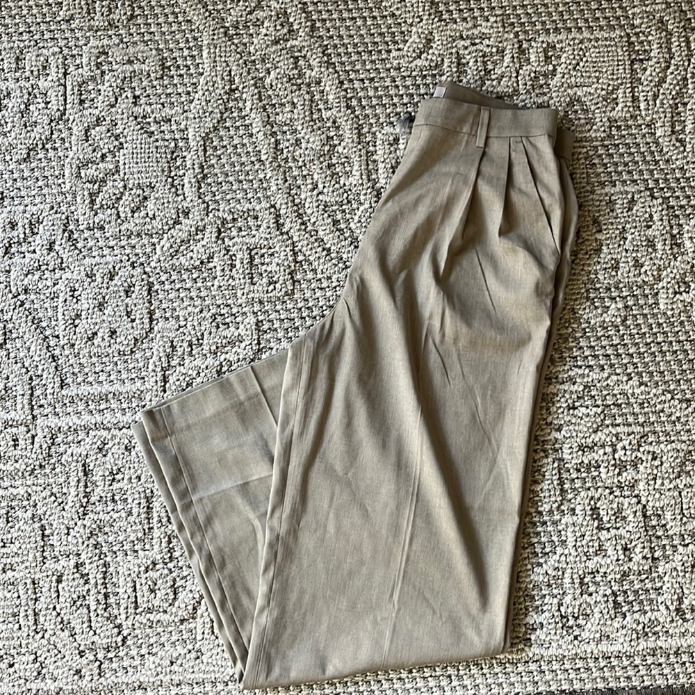 H&M taupe colored high rise pleaded trousers